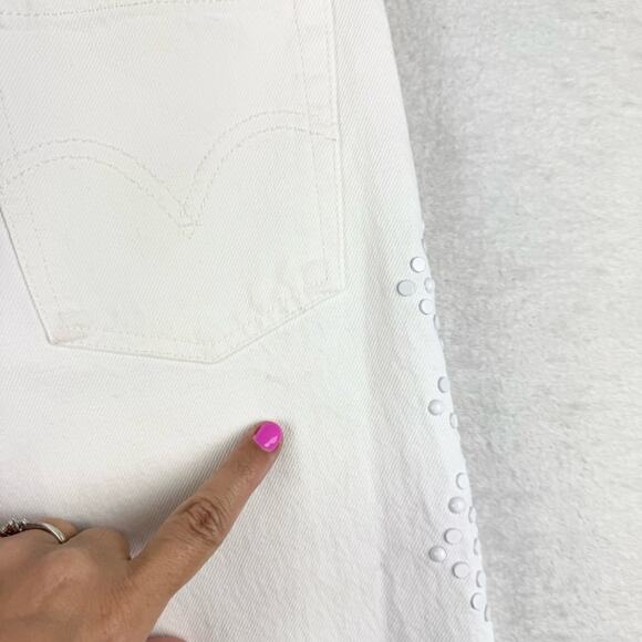 Levi's Studded Ribcage Straight White High Rise Jeans Size 24x29 Boho Festival - Picture 13 of 16